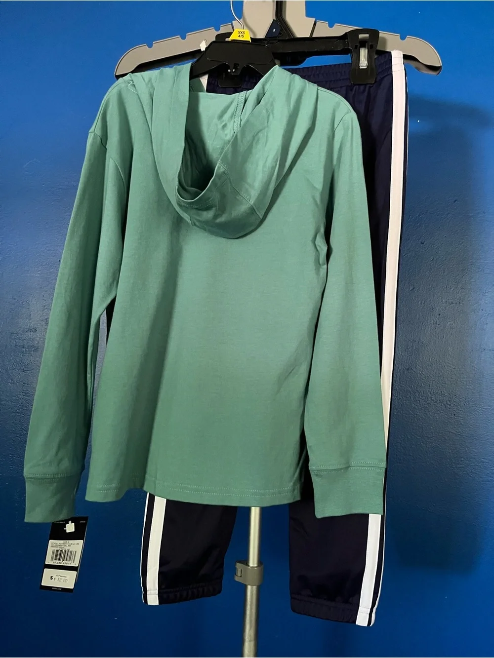 adidas Kids Set Green Shirt and Navy Track Pants with White Side Stripes